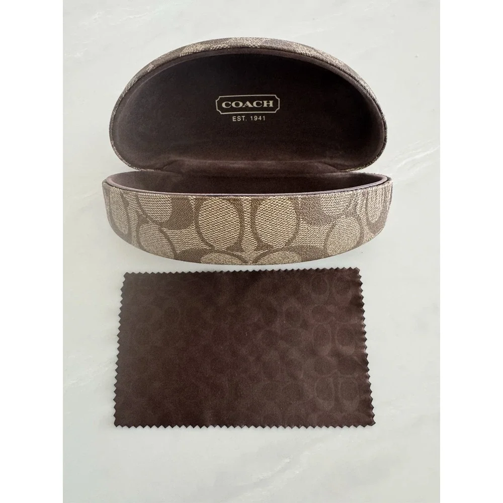 Coach Brown Signature Eyeglass Case Only Hard Shell Authentic w/Cleaning Cloth